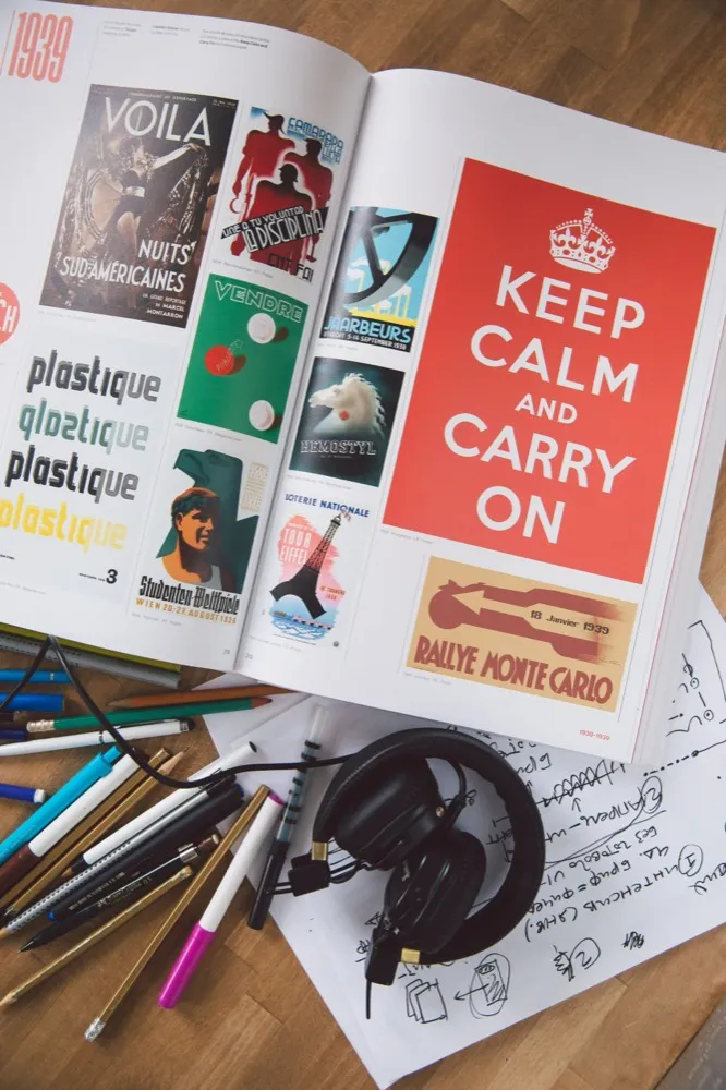 Magazine spread of vintage poster art direction and typography